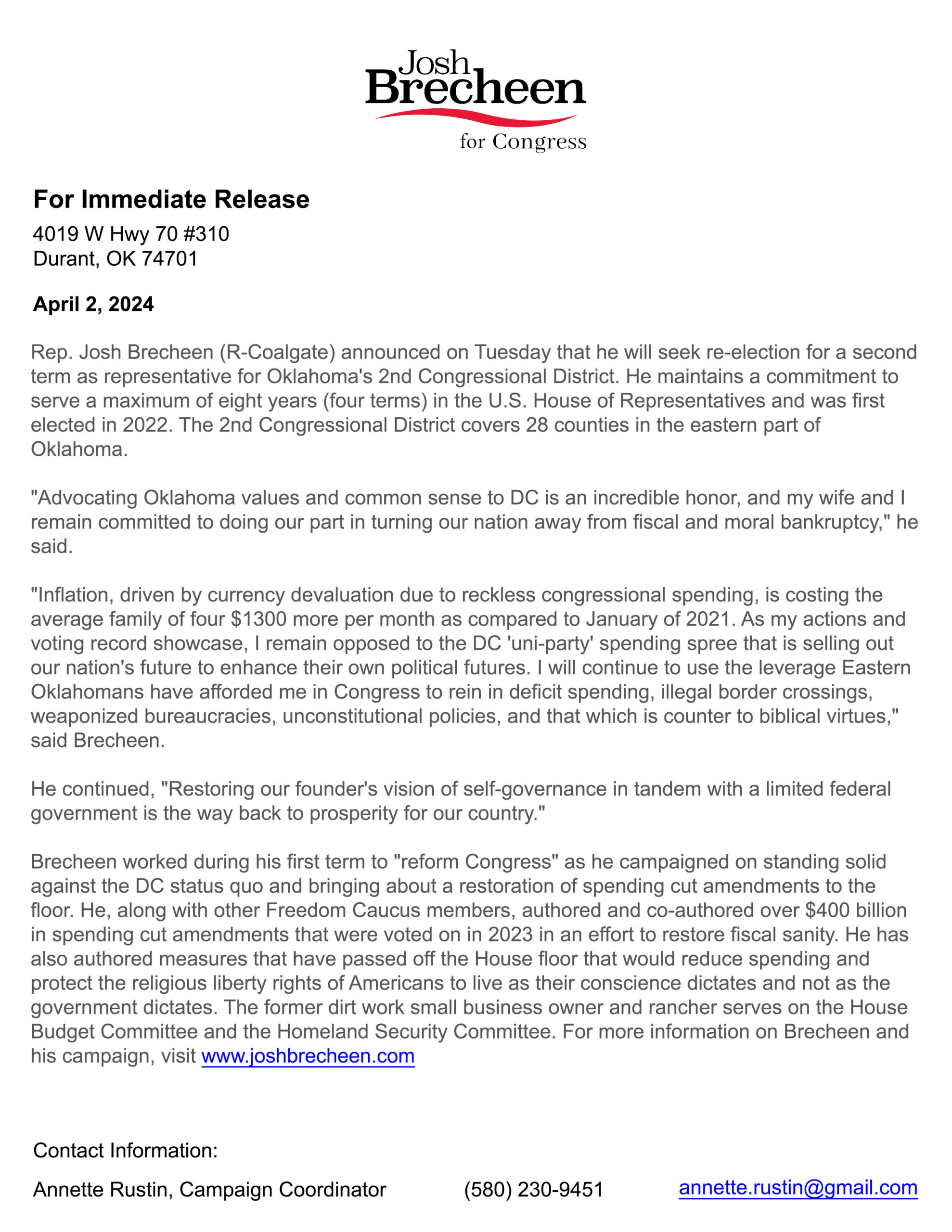 Brecheen Press Release