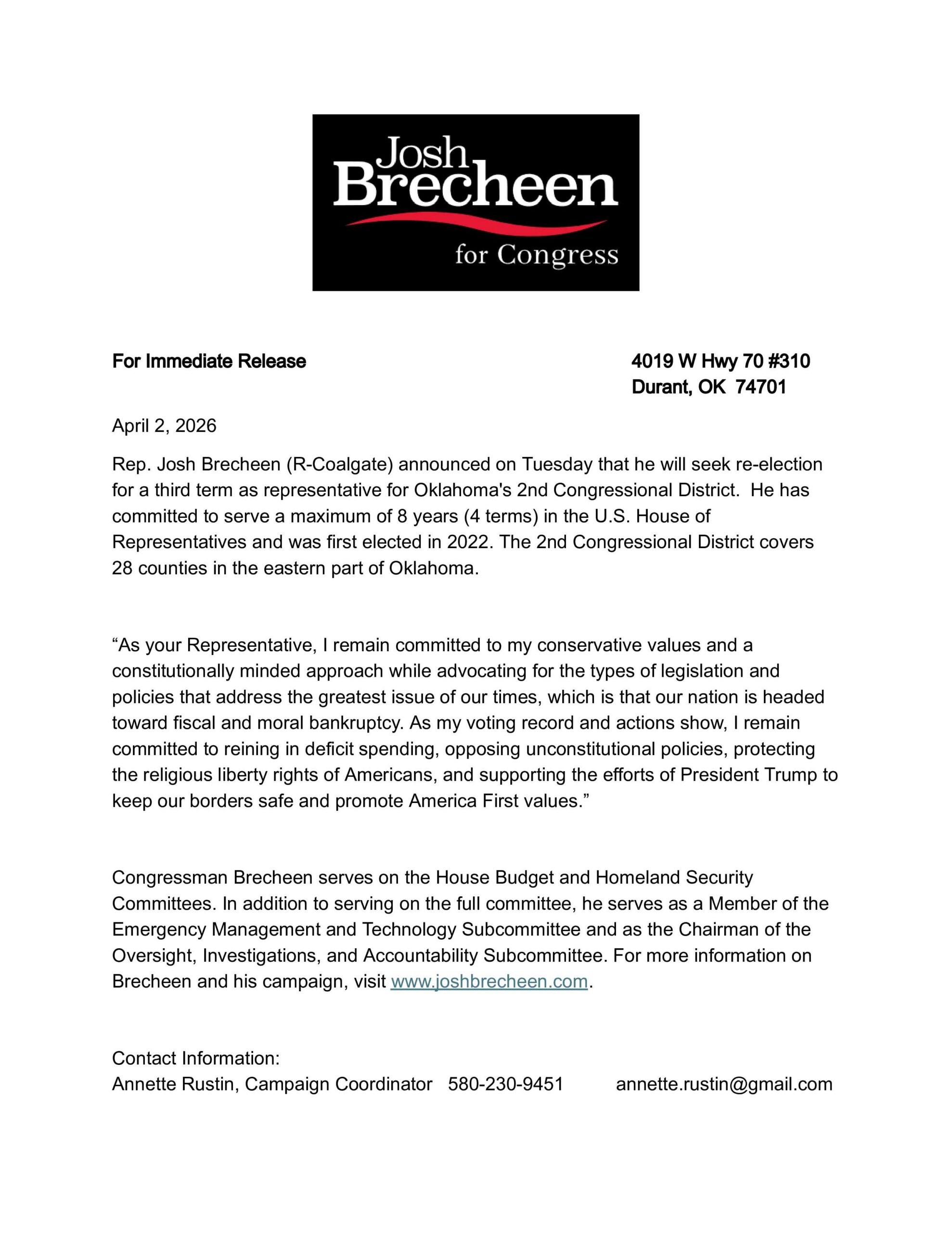 Brecheen Press Release